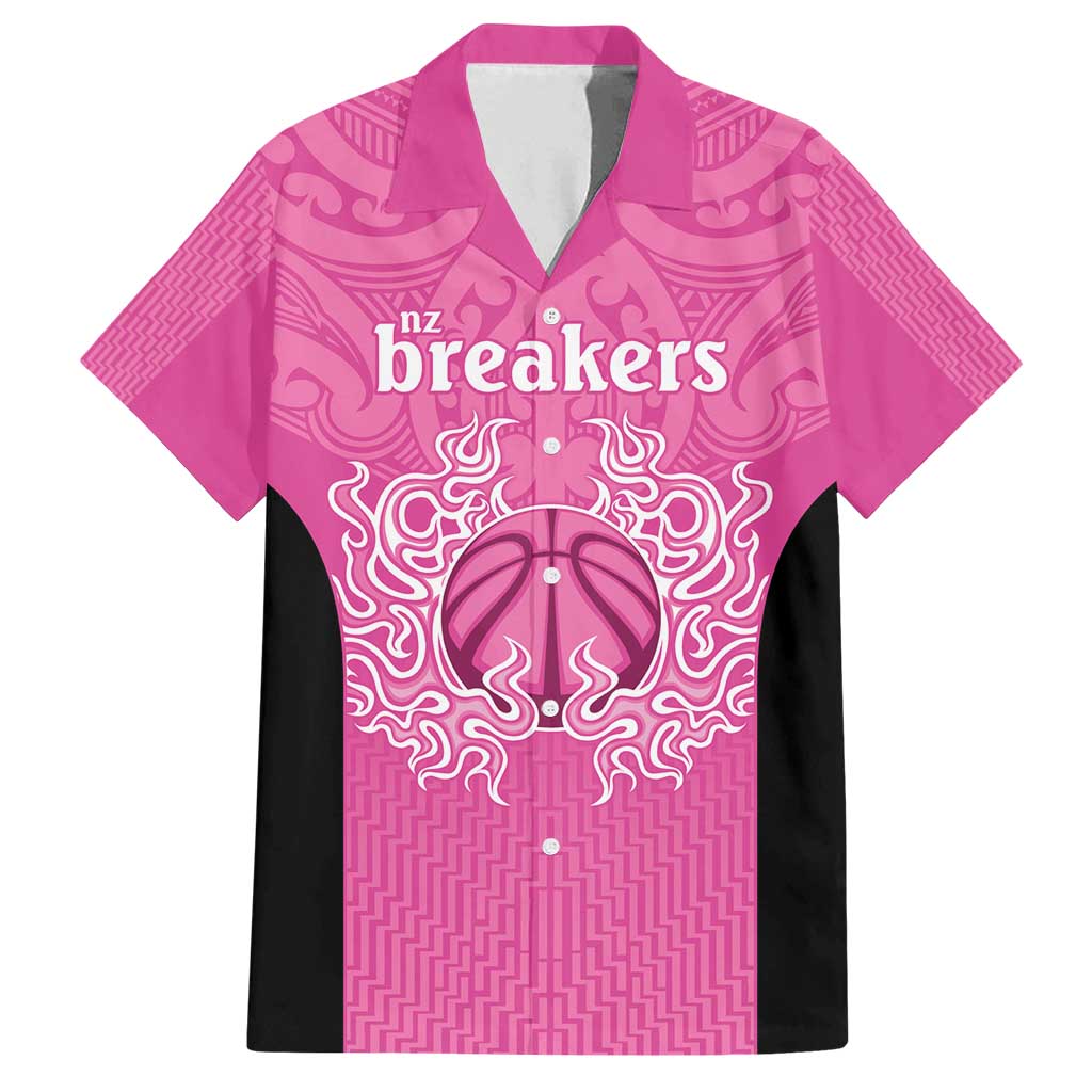 New Zealand Custom Family Matching Long Sleeve Bodycon Dress and Hawaiian Shirt Fire Basketball Maori Tribal Pink - Polynesian Pride