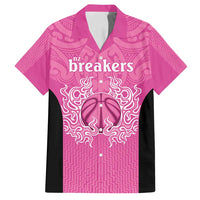 New Zealand Custom Family Matching Off Shoulder Maxi Dress and Hawaiian Shirt Fire Basketball Maori Tribal Pink - Polynesian Pride