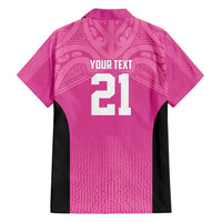New Zealand Custom Family Matching Puletasi and Hawaiian Shirt Fire Basketball Maori Tribal Pink - Polynesian Pride