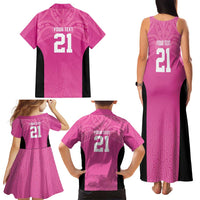 New Zealand Custom Family Matching Tank Maxi Dress and Hawaiian Shirt Fire Basketball Maori Tribal Pink - Polynesian Pride