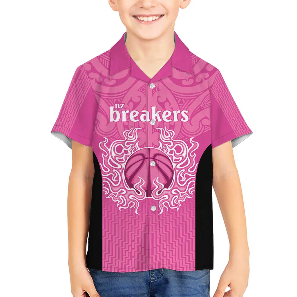 New Zealand Custom Hawaiian Shirt Fire Basketball Maori Tribal Pink - Polynesian Pride