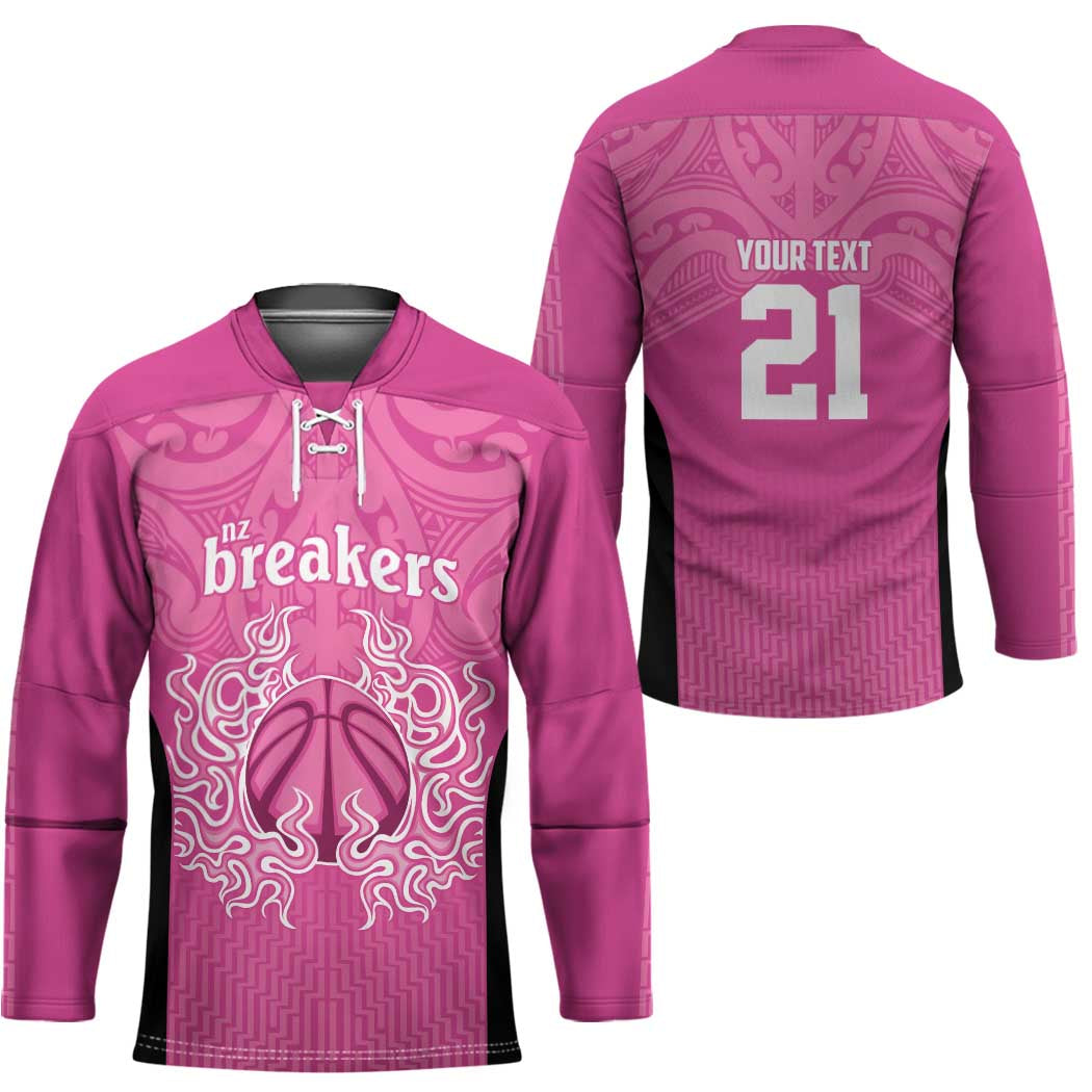 New Zealand Custom Hockey Jersey Fire Basketball Maori Tribal Pink - Polynesian Pride