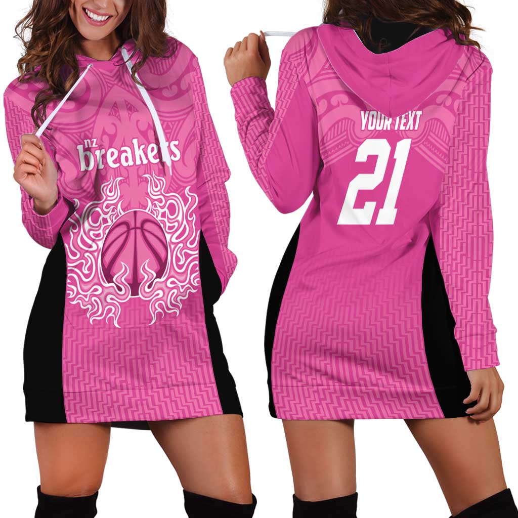 New Zealand Custom Hoodie Dress Fire Basketball Maori Tribal Pink - Polynesian Pride
