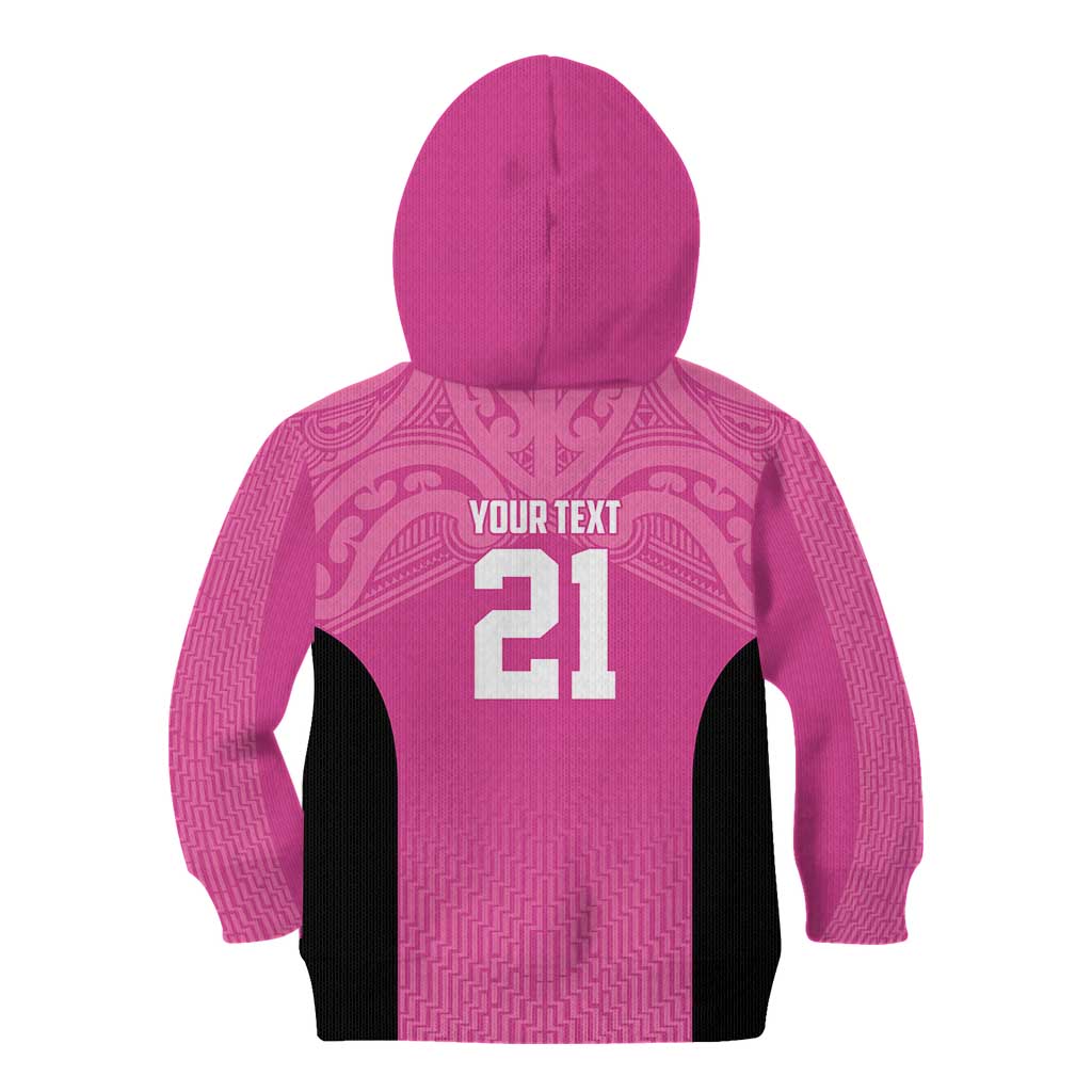 New Zealand Custom Kid Hoodie Fire Basketball Maori Tribal Pink - Polynesian Pride