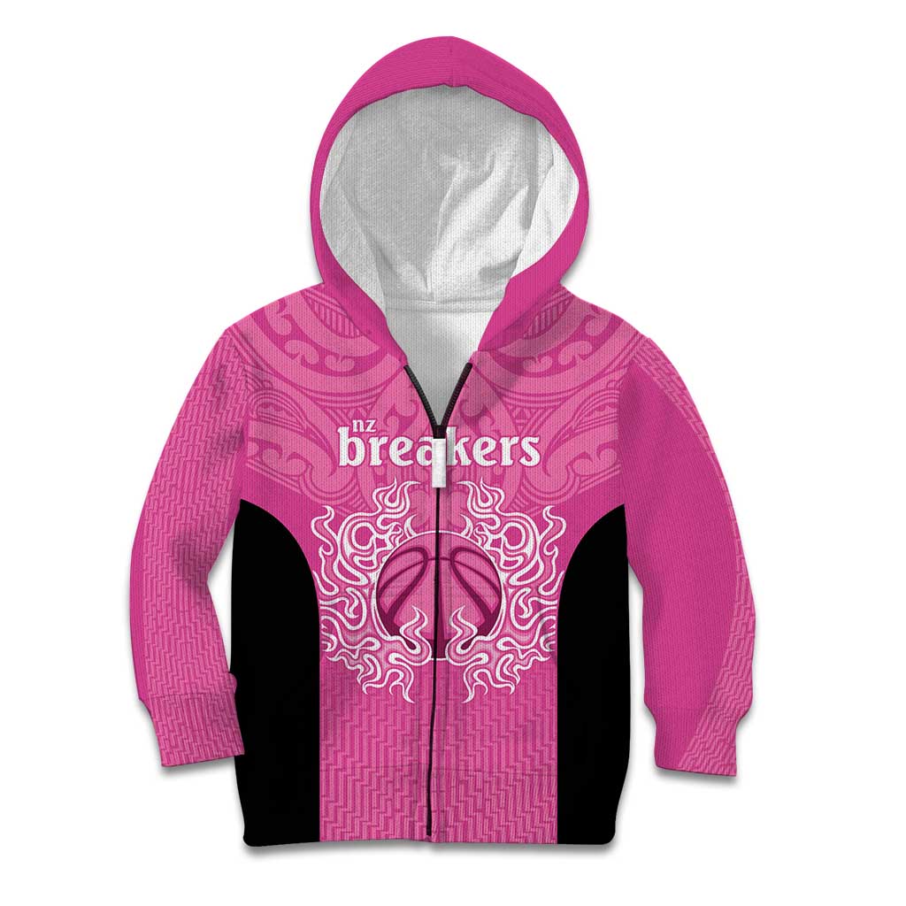 New Zealand Custom Kid Hoodie Fire Basketball Maori Tribal Pink - Polynesian Pride