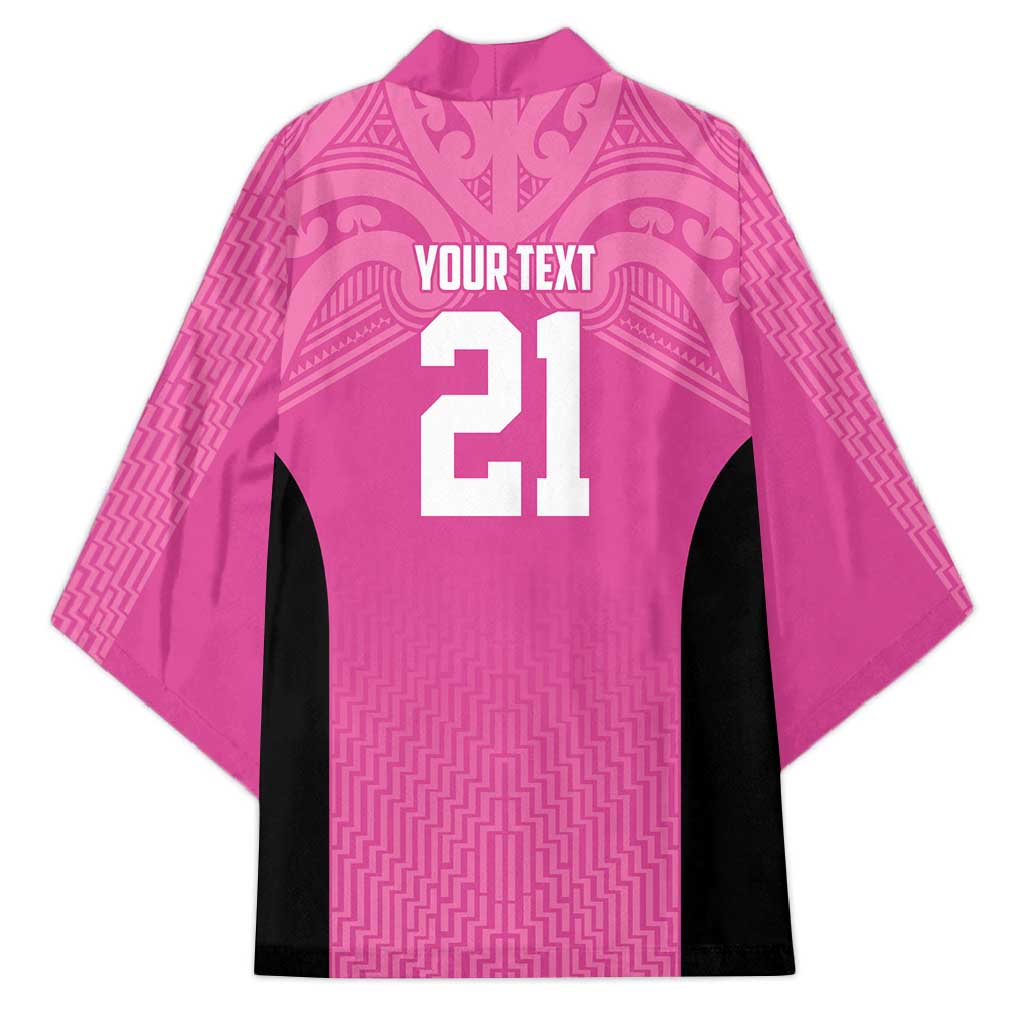 New Zealand Custom Kimono Fire Basketball Maori Tribal Pink - Polynesian Pride