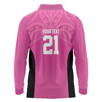 New Zealand Custom Long Sleeve Polo Shirt Fire Basketball Maori Tribal Pink - Polynesian Pride