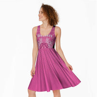 New Zealand Custom Midi Dress Fire Basketball Maori Tribal Pink - Polynesian Pride