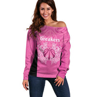 New Zealand Custom Off Shoulder Sweater Fire Basketball Maori Tribal Pink - Polynesian Pride