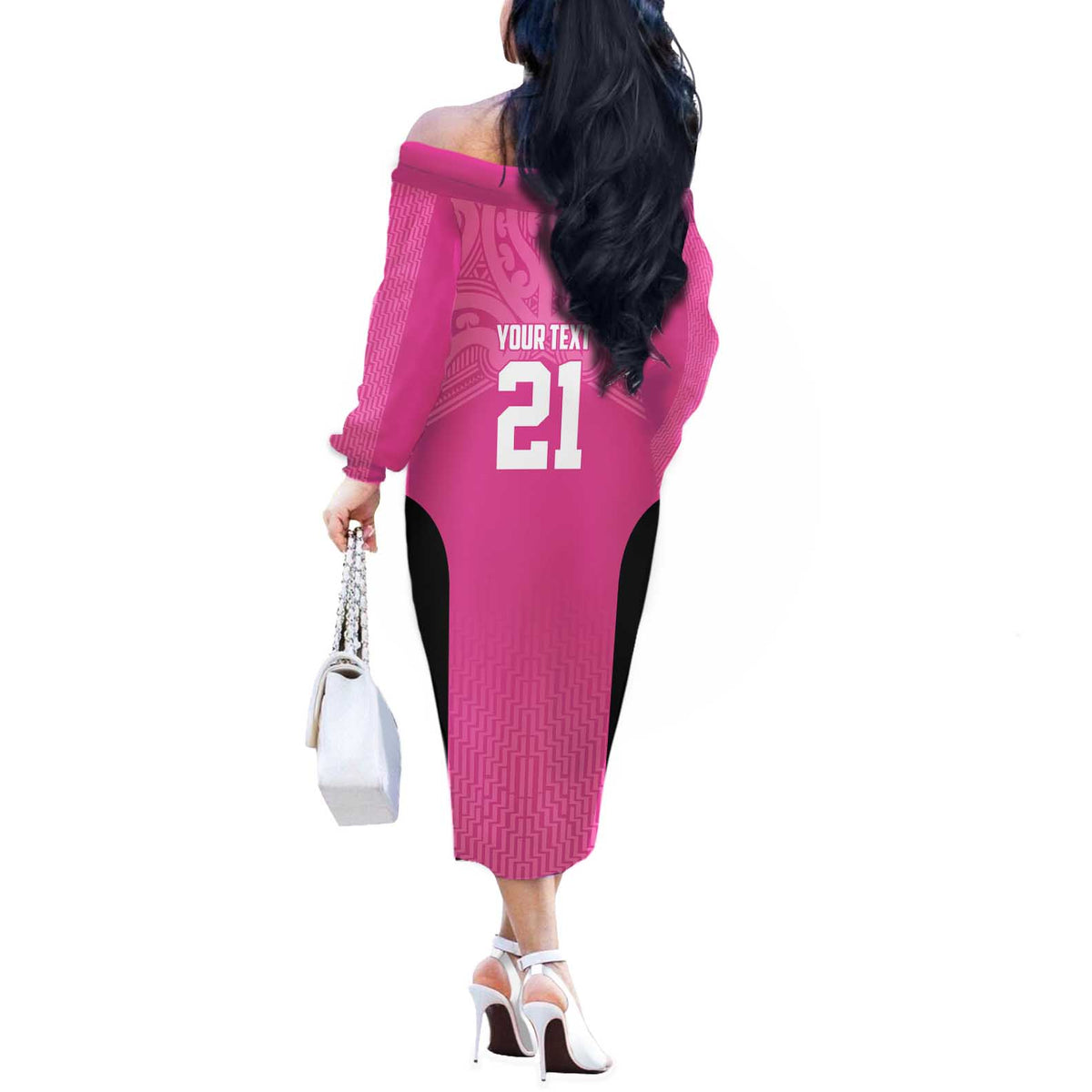 New Zealand Custom Off The Shoulder Long Sleeve Dress Fire Basketball Maori Tribal Pink - Polynesian Pride