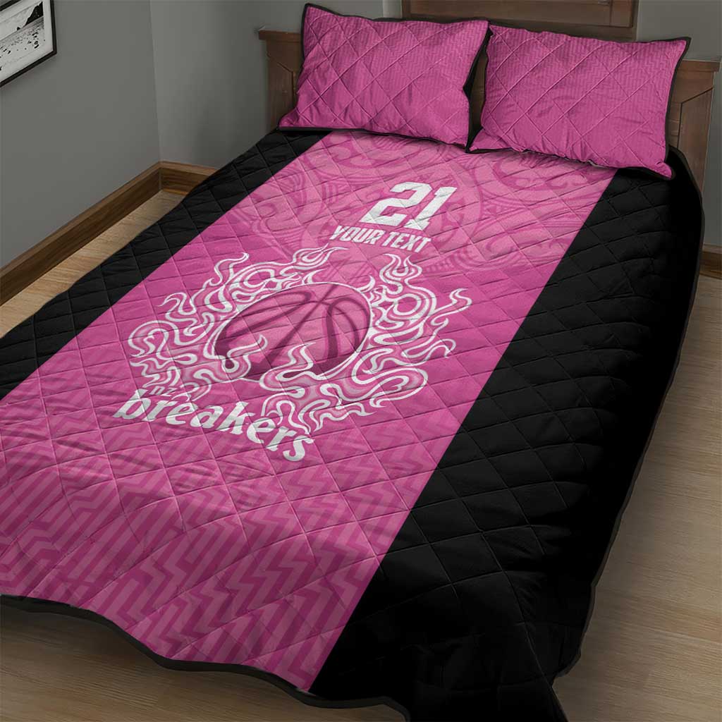 New Zealand Custom Quilt Bed Set Fire Basketball Maori Tribal Pink - Polynesian Pride