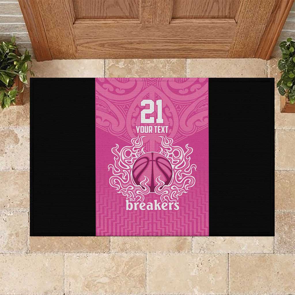 New Zealand Custom Rubber Doormat Fire Basketball Maori Tribal Pink - Polynesian Pride