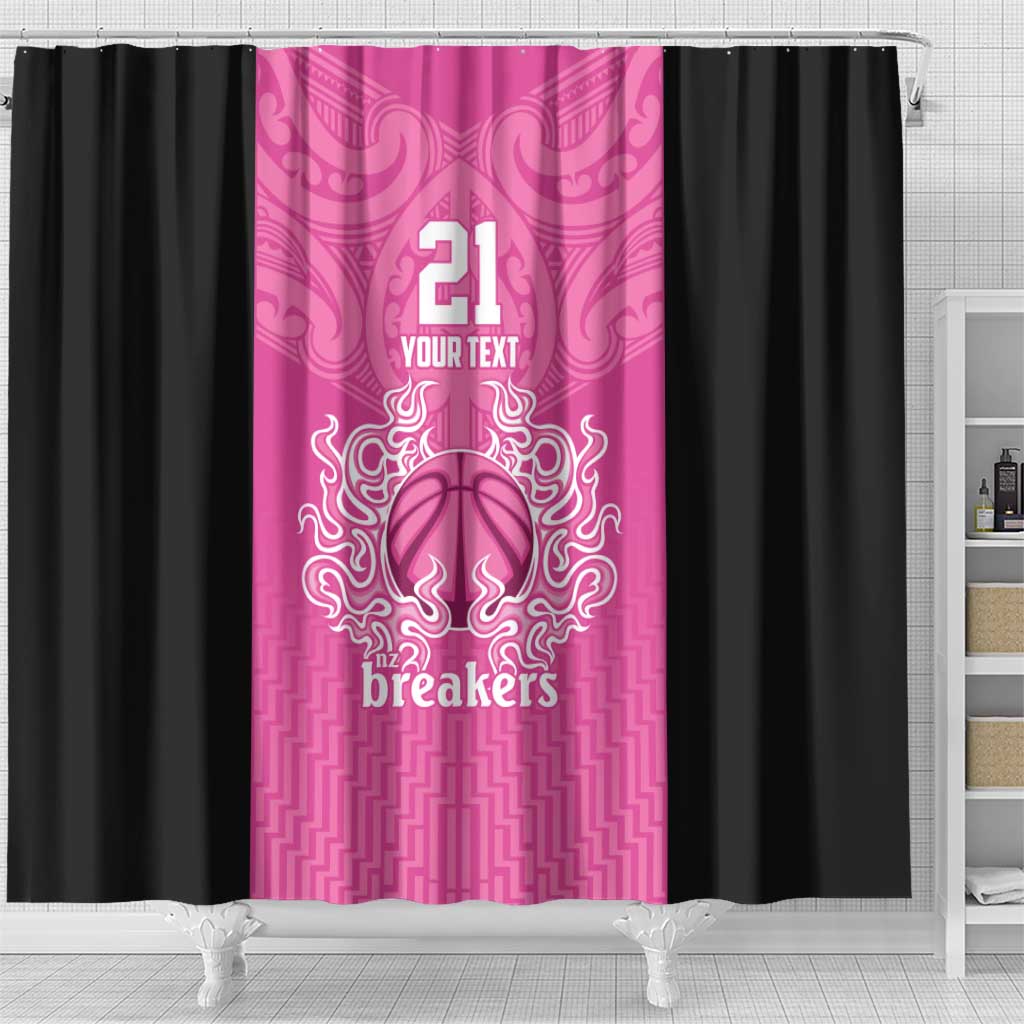 New Zealand Custom Shower Curtain Fire Basketball Maori Tribal Pink - Polynesian Pride