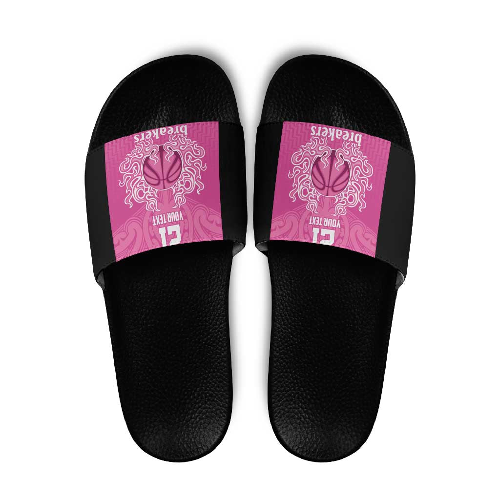 New Zealand Custom Slide Sandals Fire Basketball Maori Tribal Pink - Polynesian Pride
