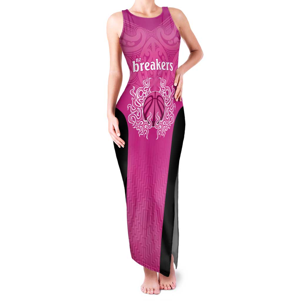 New Zealand Custom Tank Maxi Dress Fire Basketball Maori Tribal Pink - Polynesian Pride