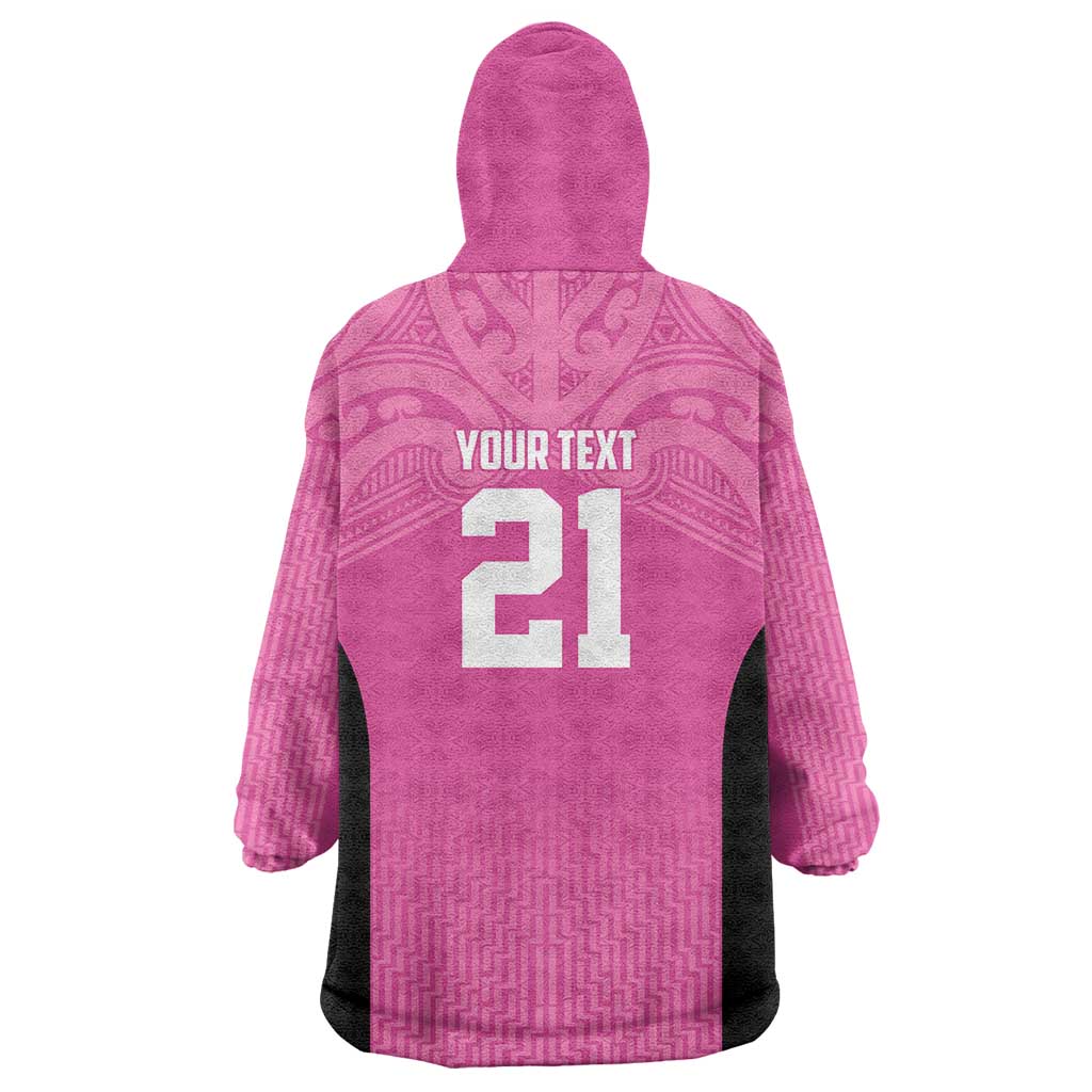 New Zealand Custom Wearable Blanket Hoodie Fire Basketball Maori Tribal Pink - Polynesian Pride
