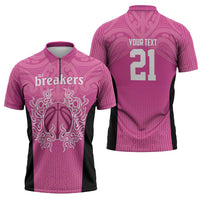 New Zealand Custom Zipper Polo Shirt Fire Basketball Maori Tribal Pink - Polynesian Pride