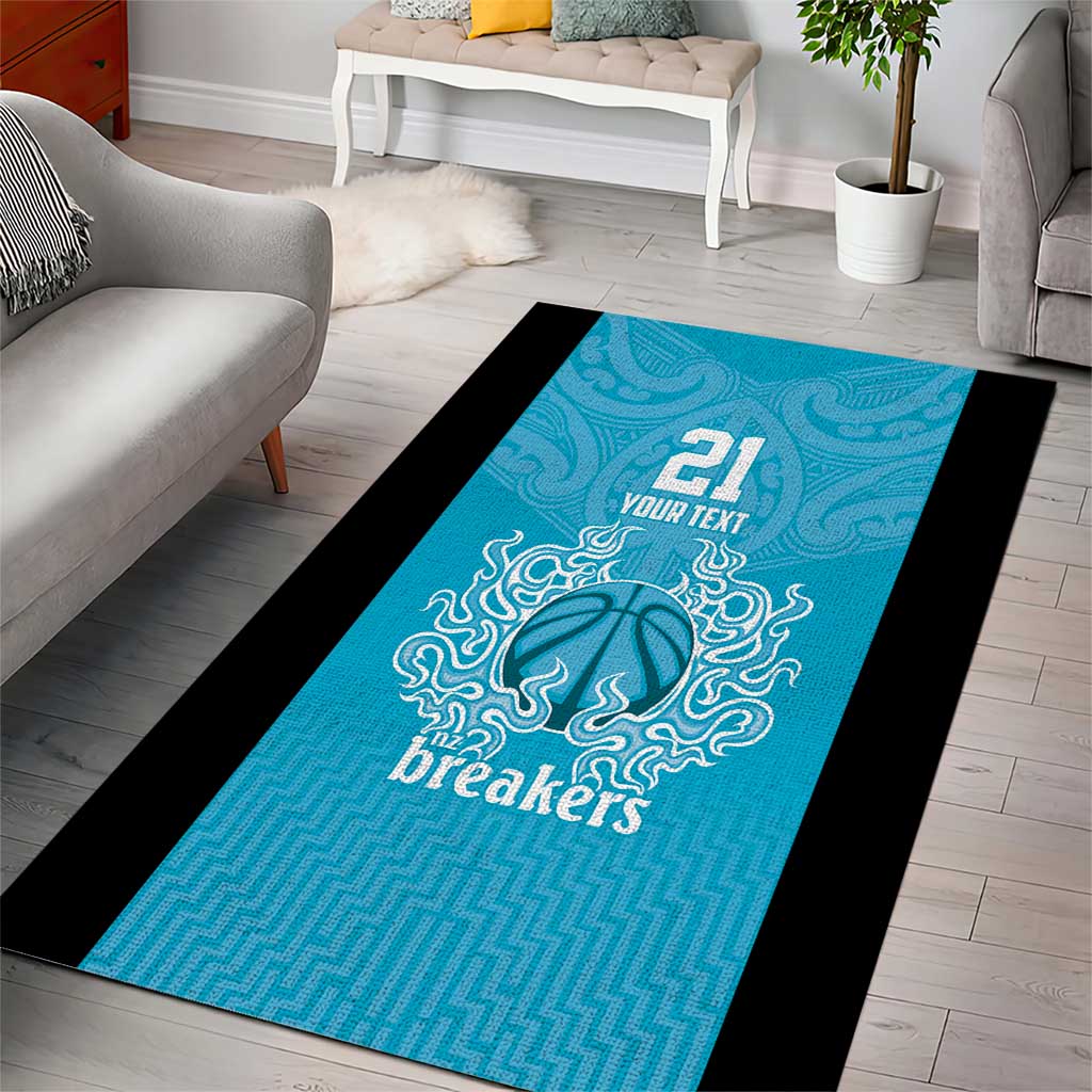 New Zealand Custom Area Rug Fire Basketball Maori Tribal Sky Blue - Polynesian Pride
