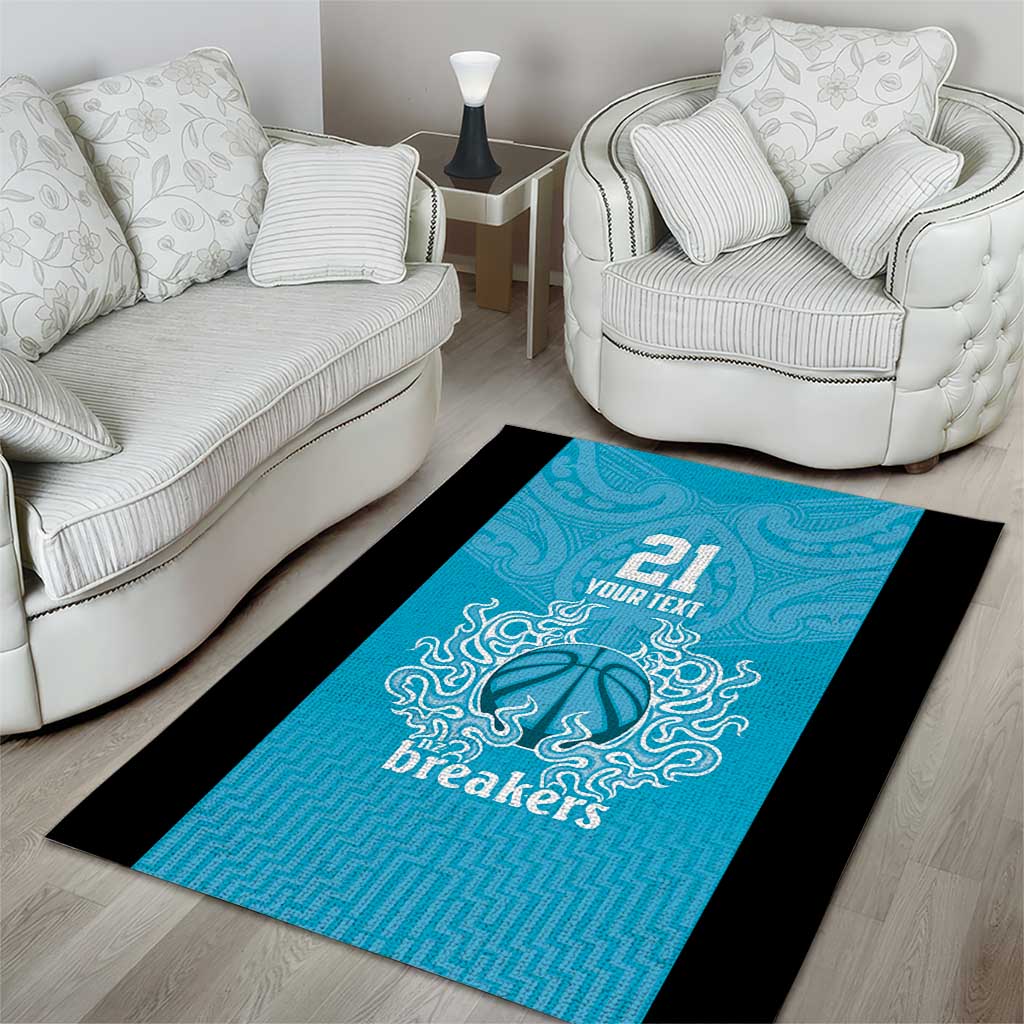 New Zealand Custom Area Rug Fire Basketball Maori Tribal Sky Blue - Polynesian Pride