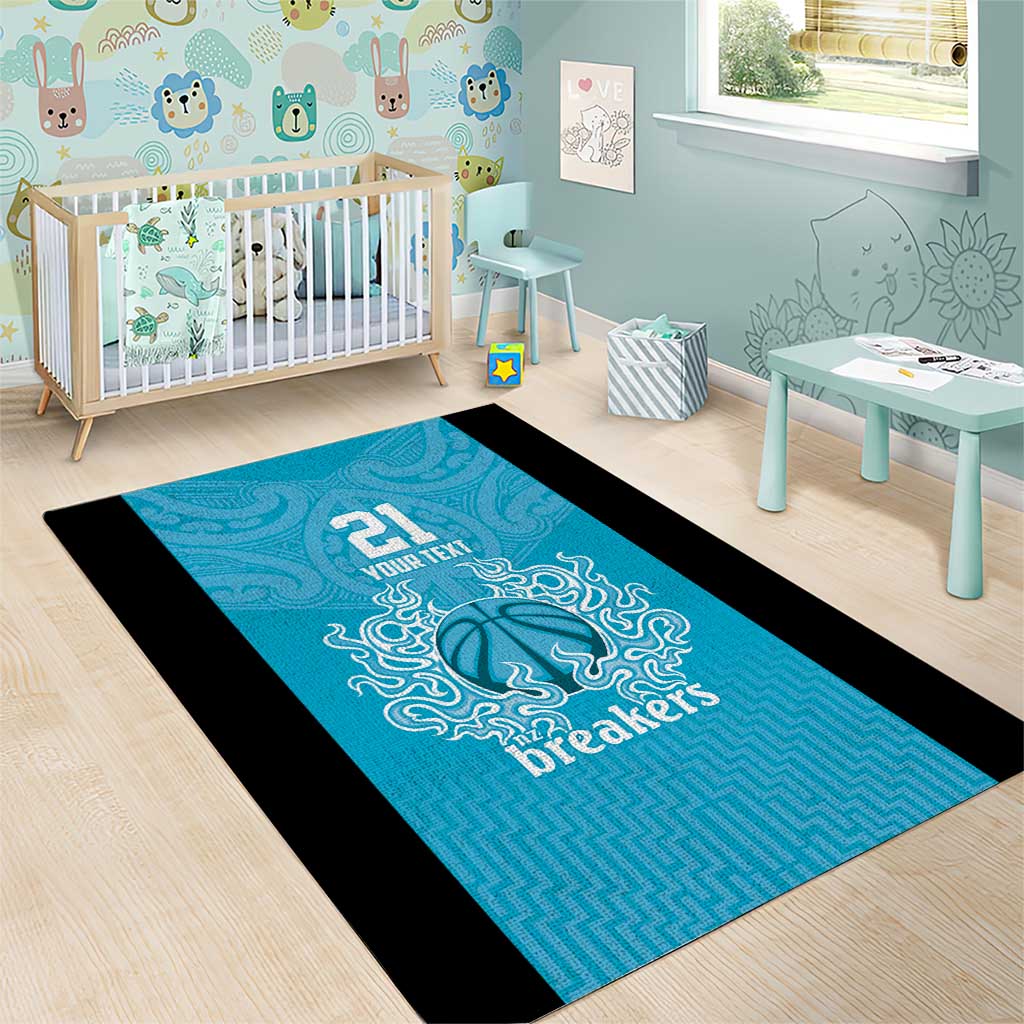New Zealand Custom Area Rug Fire Basketball Maori Tribal Sky Blue - Polynesian Pride