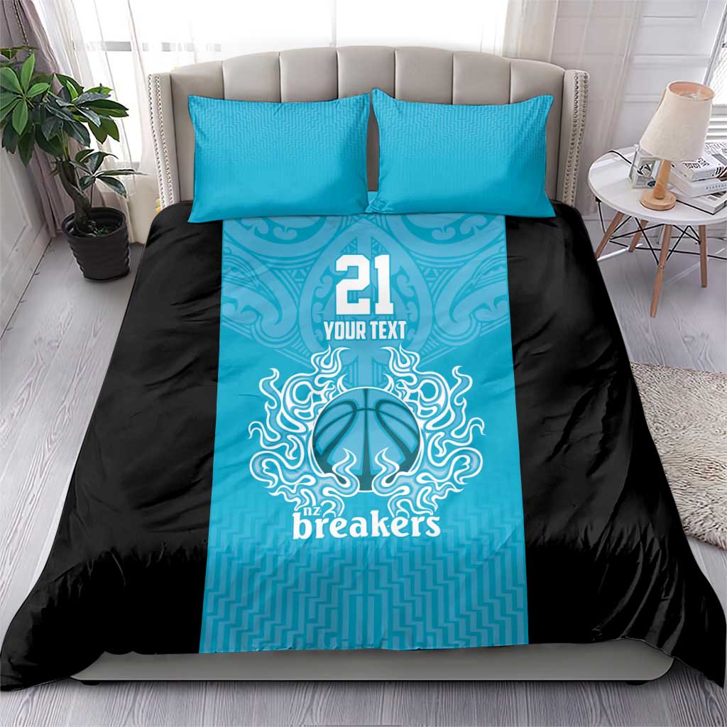 New Zealand Custom Bedding Set Fire Basketball Maori Tribal Sky Blue - Polynesian Pride