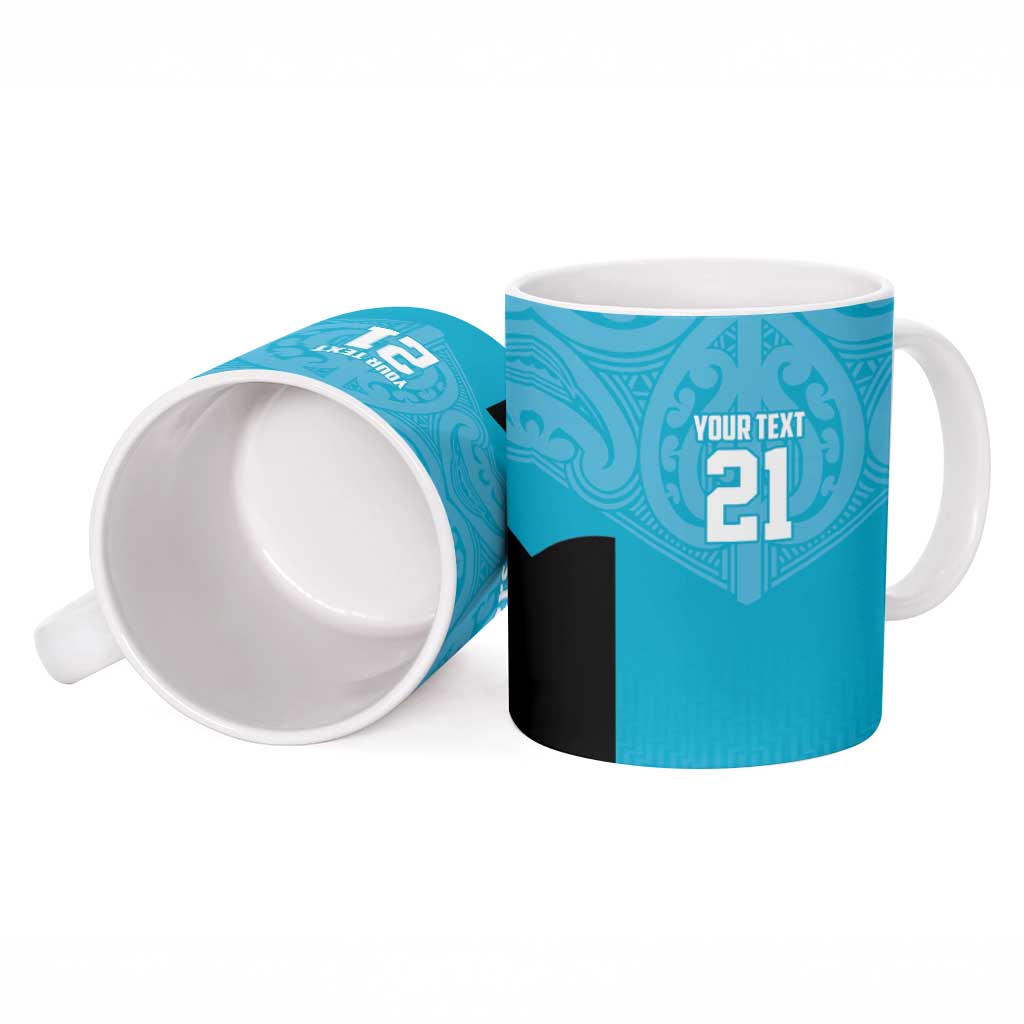 New Zealand Custom Ceramic Mug Fire Basketball Maori Tribal Sky Blue - Polynesian Pride