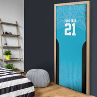 New Zealand Custom Door Cover Fire Basketball Maori Tribal Sky Blue - Polynesian Pride