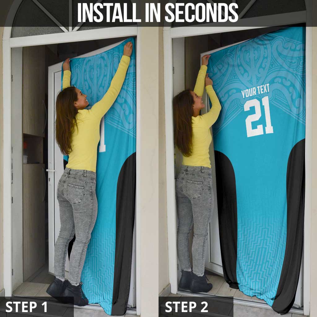 New Zealand Custom Door Cover Fire Basketball Maori Tribal Sky Blue - Polynesian Pride