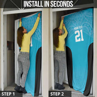 New Zealand Custom Door Cover Fire Basketball Maori Tribal Sky Blue - Polynesian Pride