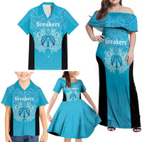 New Zealand Custom Family Matching Off Shoulder Maxi Dress and Hawaiian Shirt Fire Basketball Maori Tribal Sky Blue - Polynesian Pride