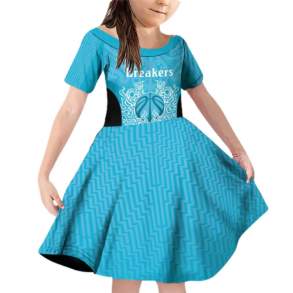 New Zealand Custom Family Matching Off Shoulder Short Dress and Hawaiian Shirt Fire Basketball Maori Tribal Sky Blue - Polynesian Pride