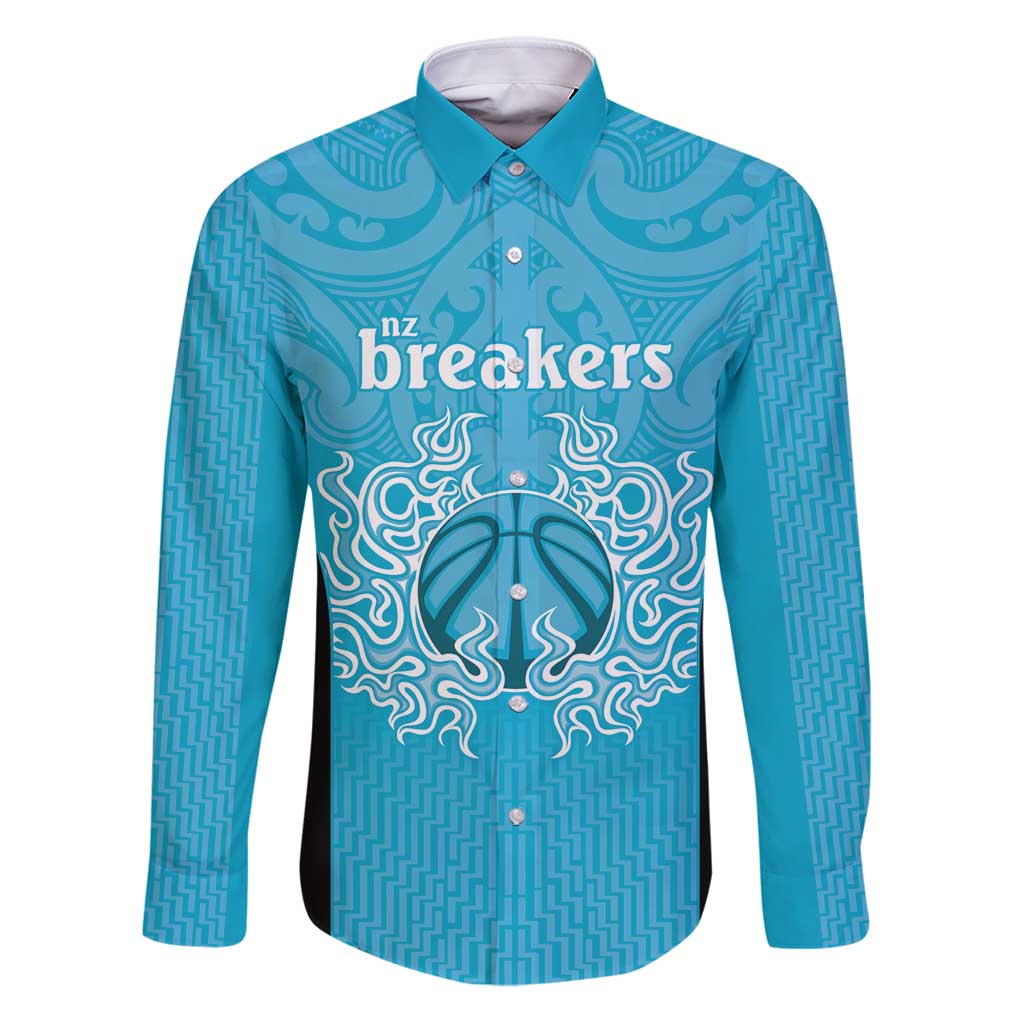 New Zealand Custom Family Matching Puletasi and Hawaiian Shirt Fire Basketball Maori Tribal Sky Blue - Polynesian Pride