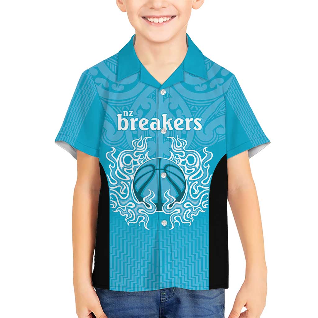 New Zealand Custom Family Matching Short Sleeve Bodycon Dress and Hawaiian Shirt Fire Basketball Maori Tribal Sky Blue - Polynesian Pride