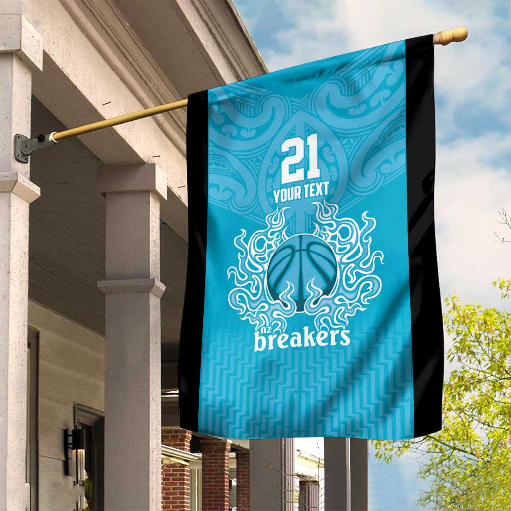 New Zealand Custom Garden Flag Fire Basketball Maori Tribal Sky Blue - Polynesian Pride