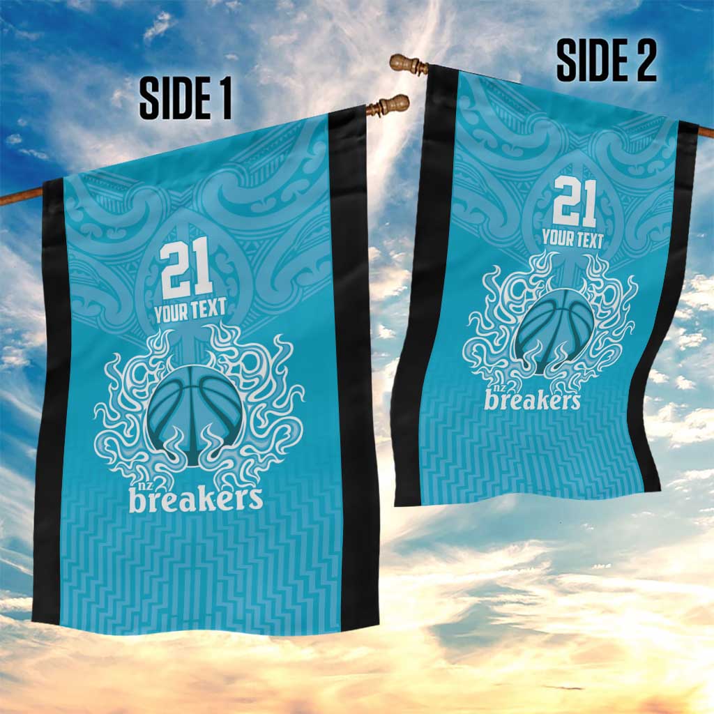 New Zealand Custom Garden Flag Fire Basketball Maori Tribal Sky Blue - Polynesian Pride