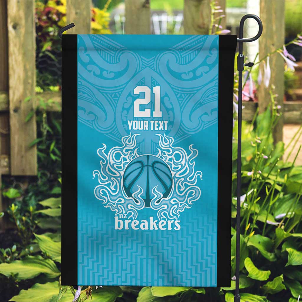 New Zealand Custom Garden Flag Fire Basketball Maori Tribal Sky Blue - Polynesian Pride