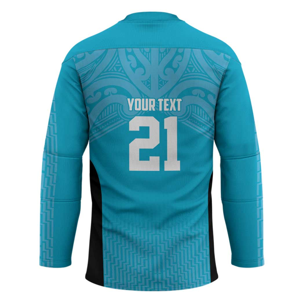 New Zealand Custom Hockey Jersey Fire Basketball Maori Tribal Sky Blue - Polynesian Pride