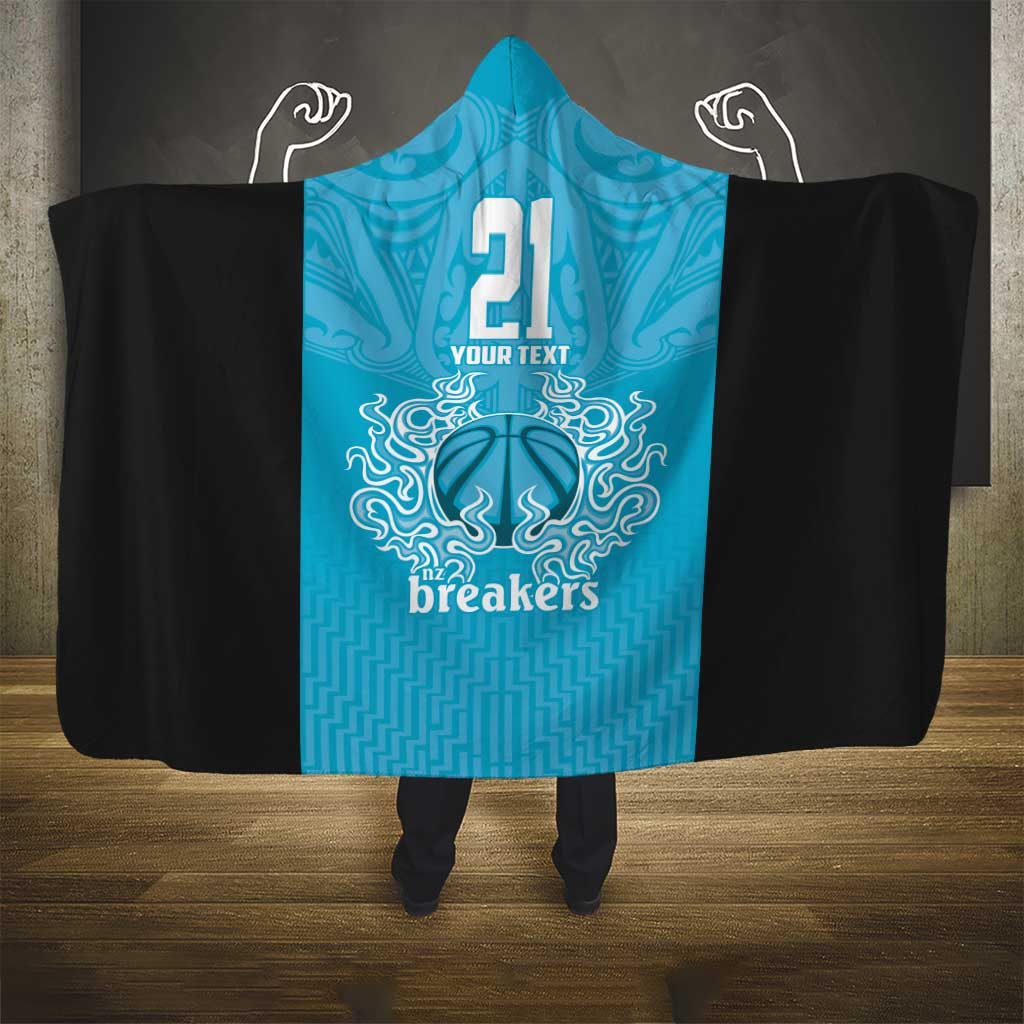New Zealand Custom Hooded Blanket Fire Basketball Maori Tribal Sky Blue - Polynesian Pride