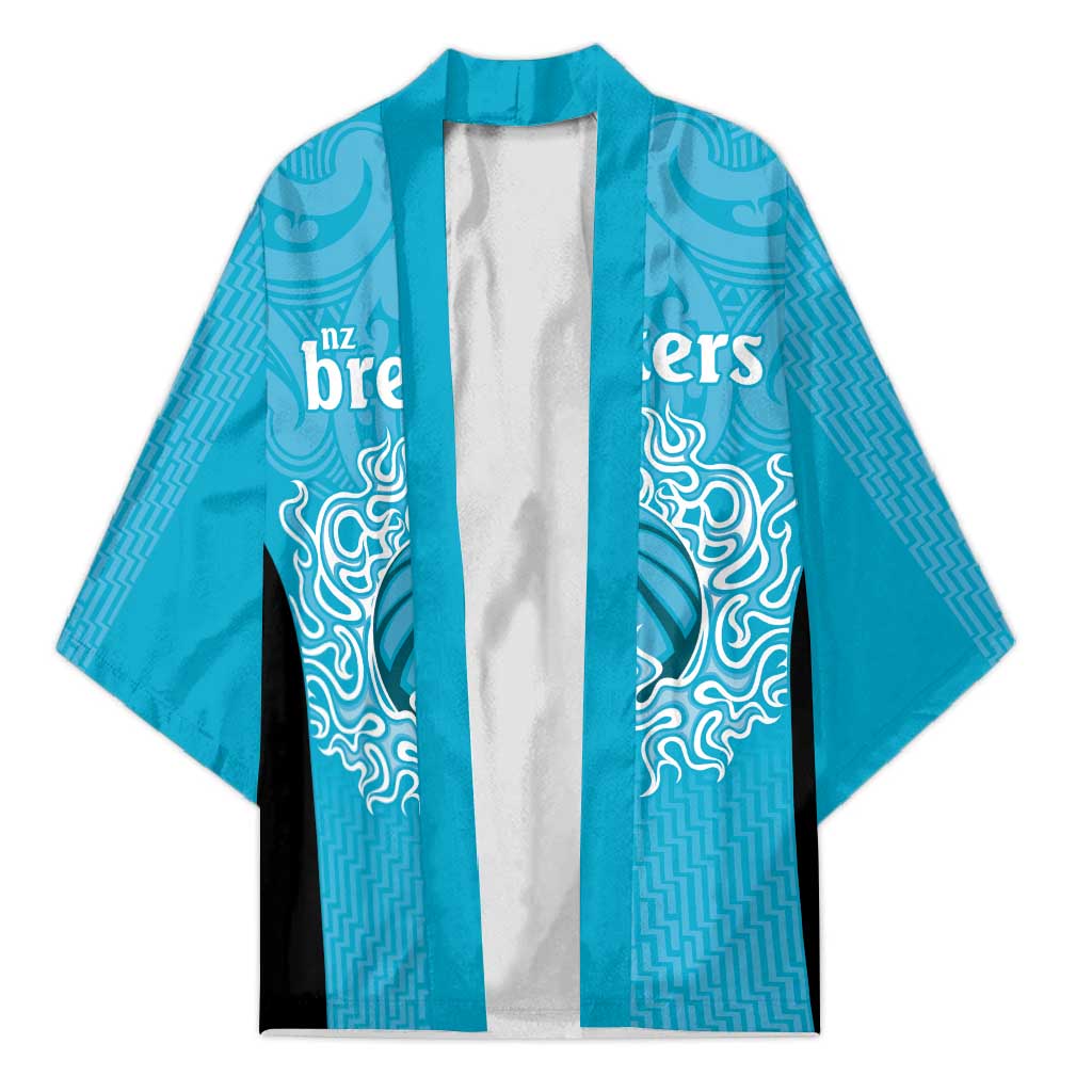 New Zealand Custom Kimono Fire Basketball Maori Tribal Sky Blue - Polynesian Pride