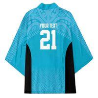 New Zealand Custom Kimono Fire Basketball Maori Tribal Sky Blue - Polynesian Pride