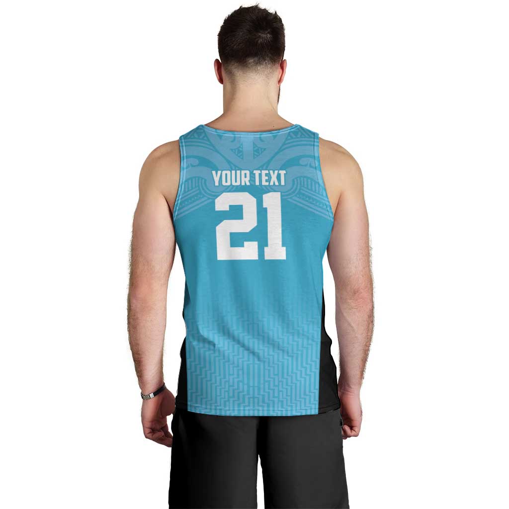 New Zealand Custom Men Tank Top Fire Basketball Maori Tribal Sky Blue - Polynesian Pride