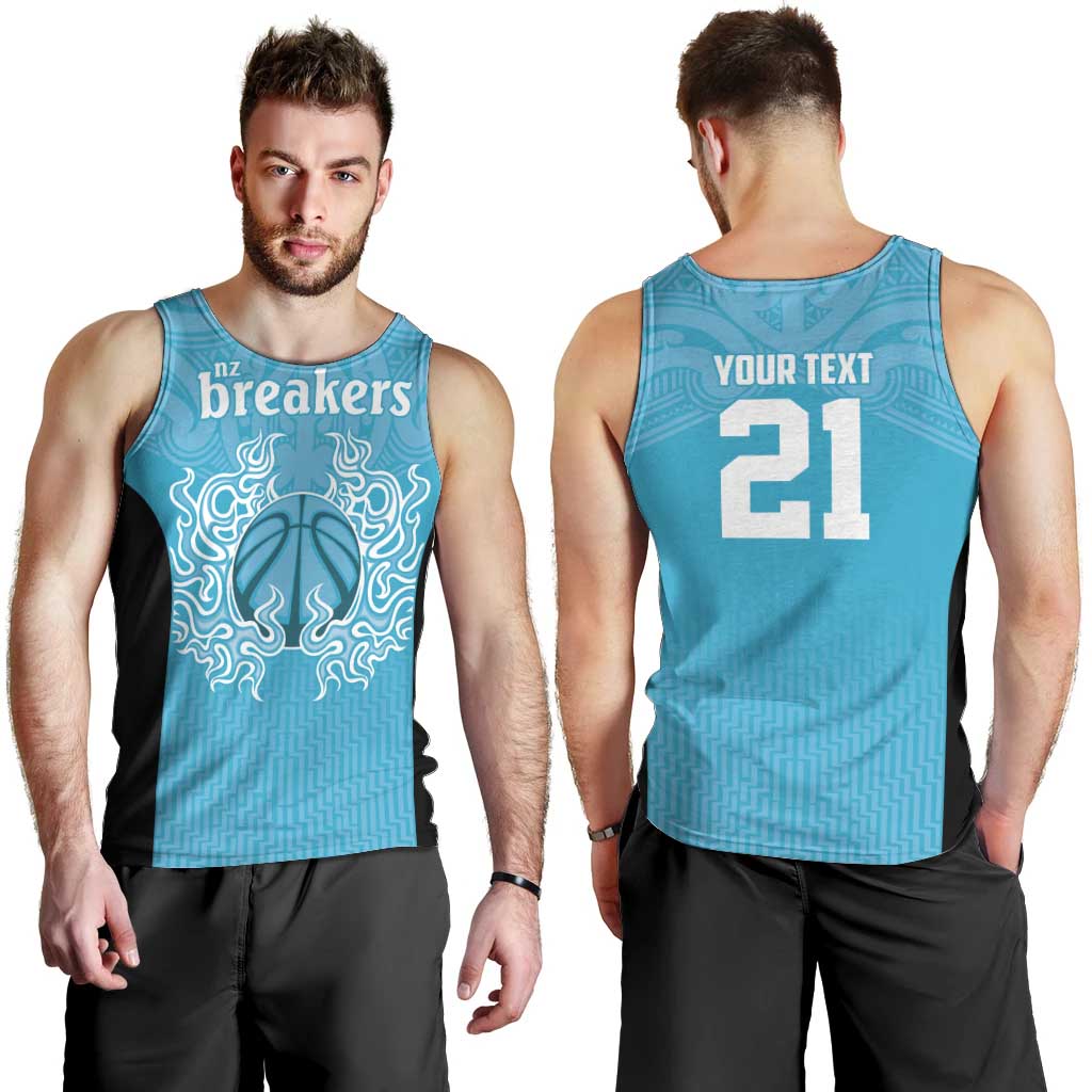 New Zealand Custom Men Tank Top Fire Basketball Maori Tribal Sky Blue - Polynesian Pride