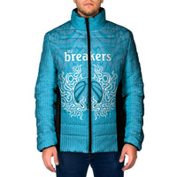 New Zealand Custom Padded Jacket Fire Basketball Maori Tribal Sky Blue - Polynesian Pride