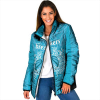New Zealand Custom Padded Jacket Fire Basketball Maori Tribal Sky Blue - Polynesian Pride