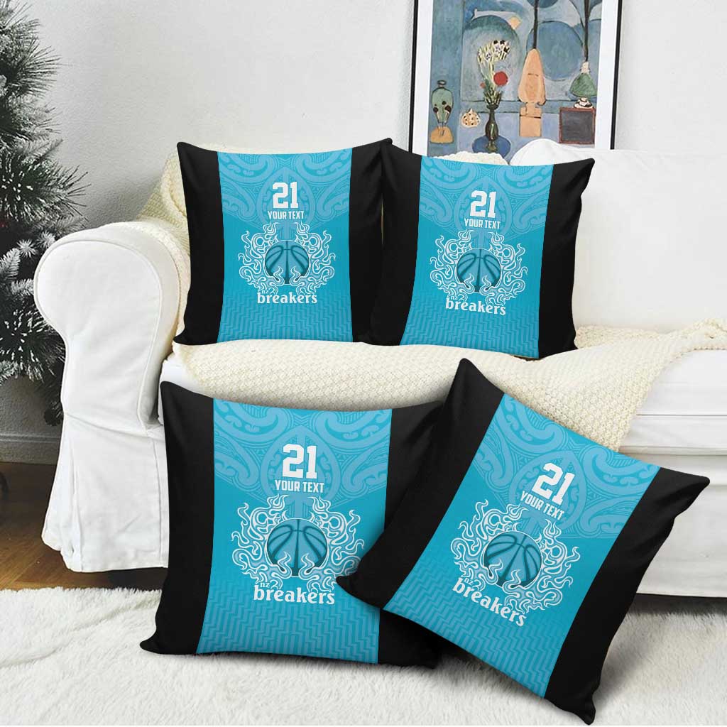 New Zealand Custom Pillow Cover Fire Basketball Maori Tribal Sky Blue - Polynesian Pride