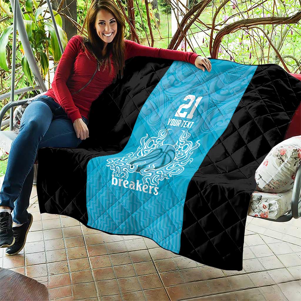 New Zealand Custom Quilt Fire Basketball Maori Tribal Sky Blue - Polynesian Pride