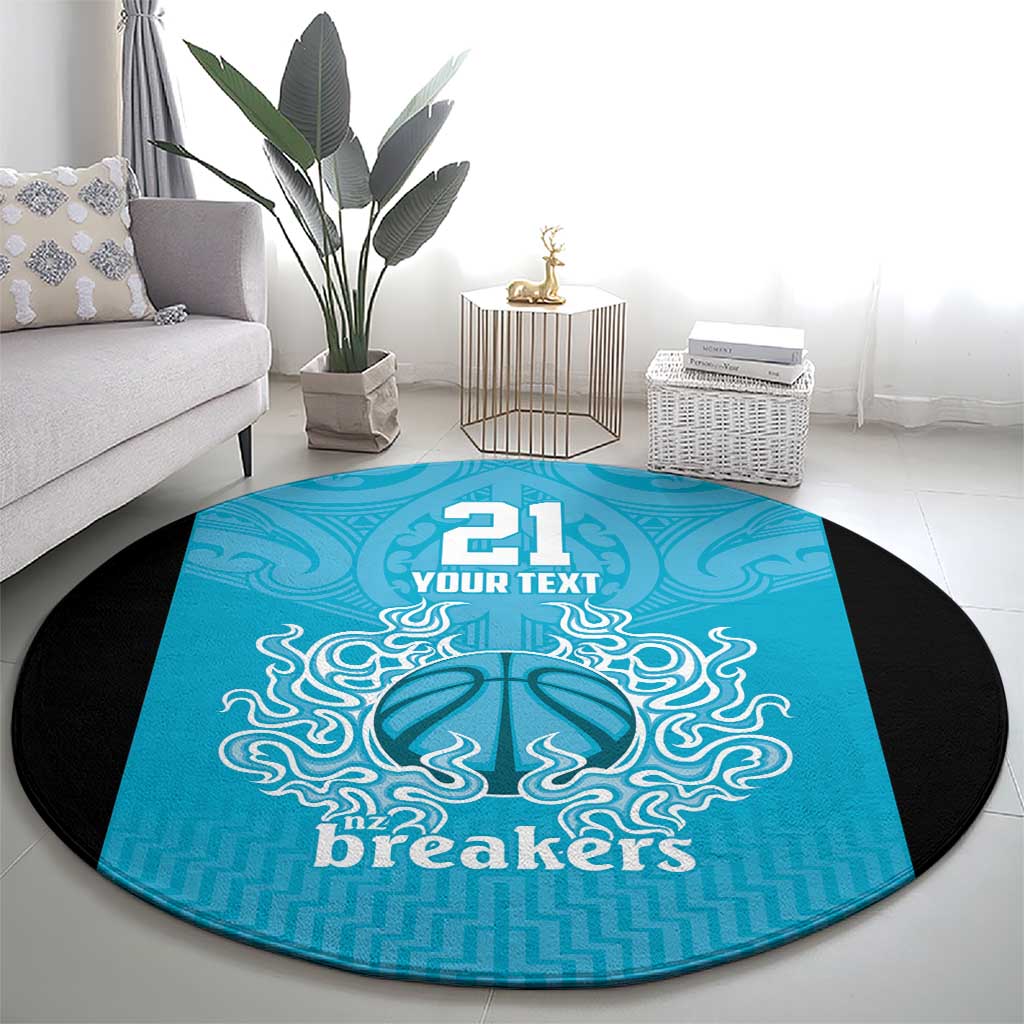 New Zealand Custom Round Carpet Fire Basketball Maori Tribal Sky Blue - Polynesian Pride