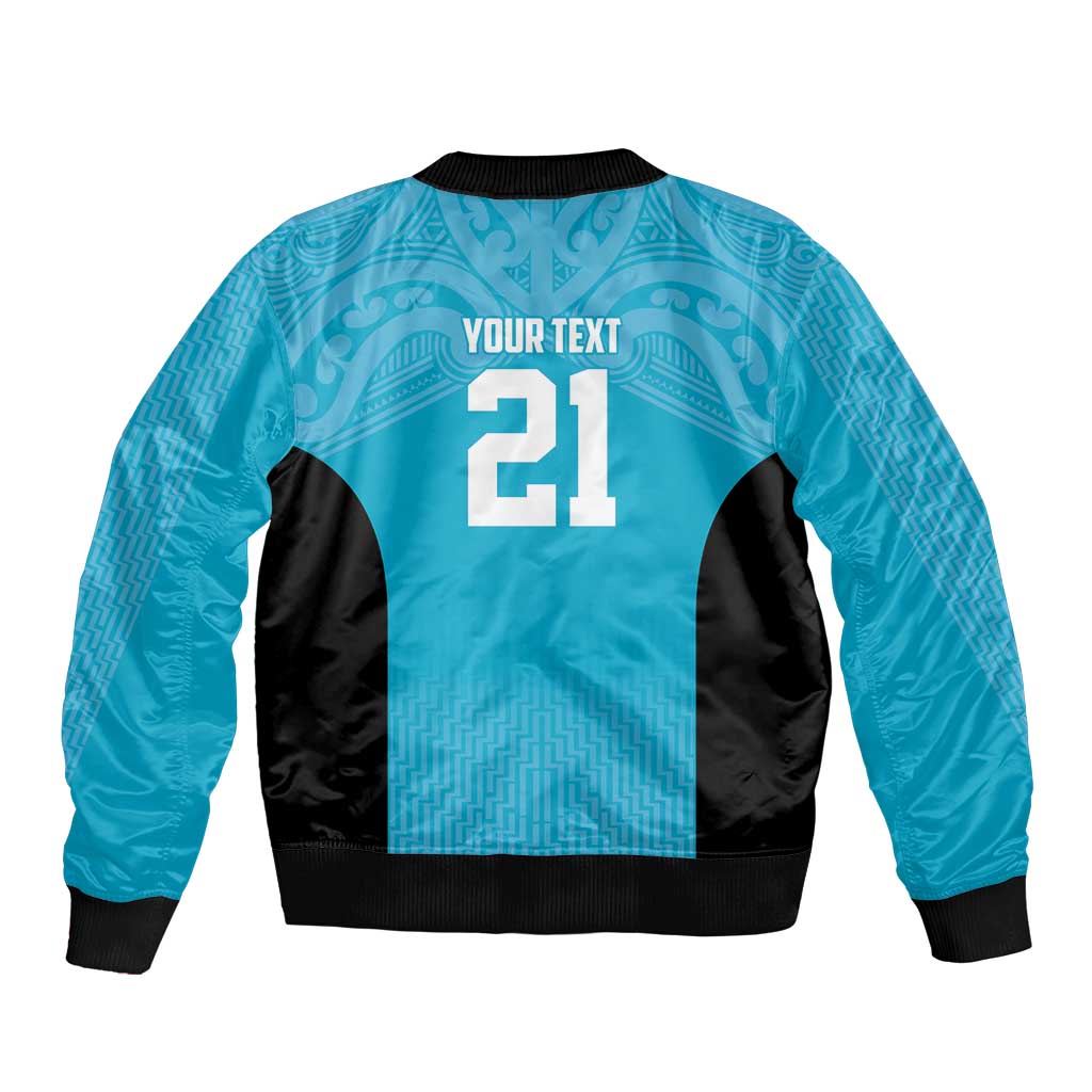 New Zealand Custom Sleeve Zip Bomber Jacket Fire Basketball Maori Tribal Sky Blue - Polynesian Pride