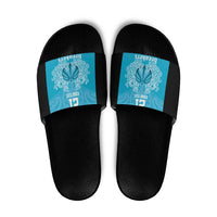 New Zealand Custom Slide Sandals Fire Basketball Maori Tribal Sky Blue - Polynesian Pride
