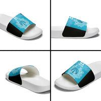 New Zealand Custom Slide Sandals Fire Basketball Maori Tribal Sky Blue - Polynesian Pride